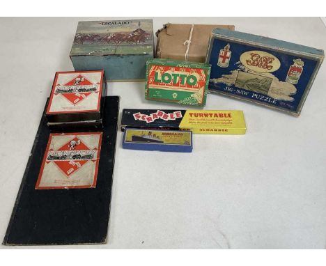 A group of toys including board games and jig saws, to include a Chad Valley Escalado game, two Monopoly sets with wooden and
