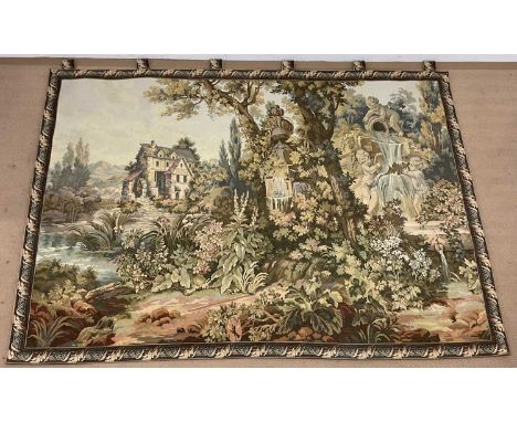 A French Aubusson tapestry after François Boucher, bearing label inscribed 'Tapisseries du Lion, France', 125 x 210cm.