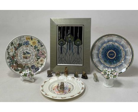 MOORCROFT; a 'Peacock Parade' patten rectangular wall plaque, framed and boxed, together with miscellaneous ceramics to inclu