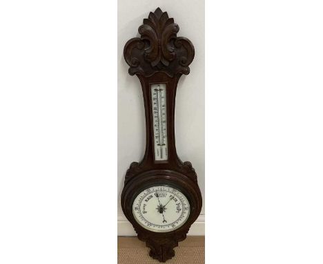 An unnamed banjo barometer with thermometer, height 97cm.