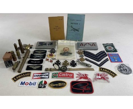 A military collectors' lot, to include a wrist compass, three 6th city of London Regiment cap badges, a WWII RAF pilot's pock