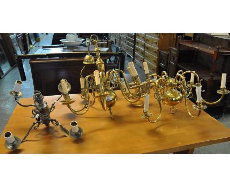 Three similar brass and silver finished hanging candelabra light fittings. (3)(B.P. 21% + VAT) 