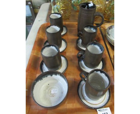 Welsh art pottery part coffee set with impressed marks HP to include; 6 coffee cans and saucers, large milk jug and sucrier. 