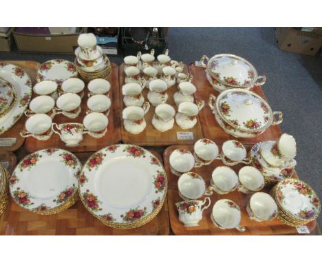 Large collection of Royal Albert 'Old Country Roses' English bone china tea and dinnerware to include: teacups, milk jugs, su