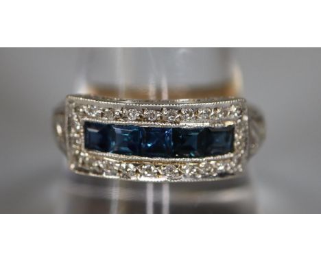 9ct gold sapphire and diamond Art Deco style ring. Ring size R. Weight 3.6 grams. (B.P. 21% + VAT) Good overall condition