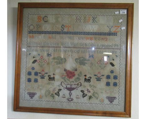 19th Century Welsh child's sampler by Rachel Davies of Bell Vue School, Llandilo, aged 16 years old, dated 1890. 63 x 66cm ap