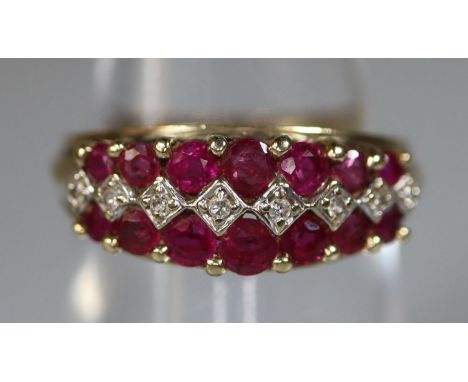 9ct gold ruby and diamond ring.  Ring size L&1/2.  Approx weight 3 grams.(B.P. 21% + VAT) 