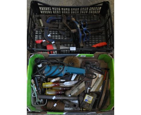 Two boxes of assorted tools, clamps, hammers, chisels etc. (2)(B.P. 21% + VAT) 