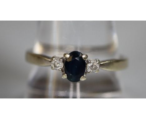 9ct white gold sapphire and diamond ring. Ring size R&amp;1/2. Weight approx 2.4 grams. (B.P. 21% + VAT)&nbsp;Sapphire has tw