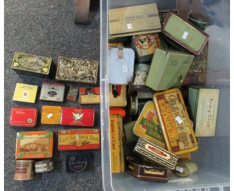 Large box of tin tobacco and cigarette jars and tins to include; Abdulla, E.D Laurens, Turmac, Dereszke, State Express, Arche
