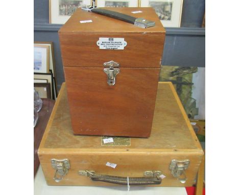 A wooden cased Barium Sulphate soil testing outfit by BDH Chemicals Ltd, Poole, England containing test tubes and bottles of 