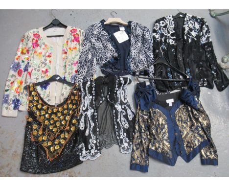 Collection of ladies vintage clothing, mostly 80's to include; three sequin jackets, one by Diana Fres and one Murek fashion,