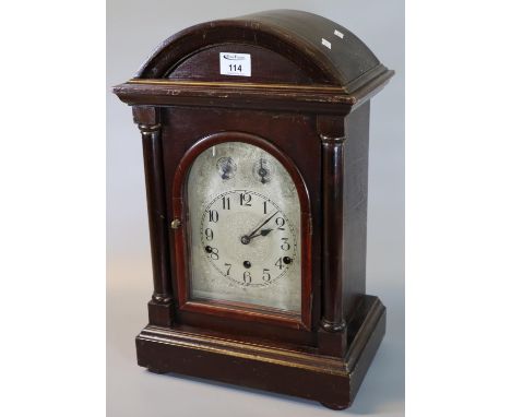 Large ebonised three train architectural bracket clock with silvered Arabic face. (B.P. 21% + VAT) 