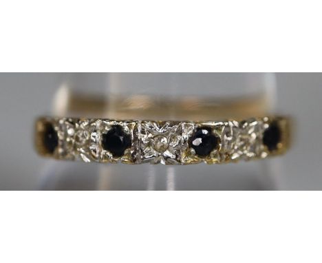 9ct gold sapphire and diamond half eternity style ring.  Ring size R&1/2. Approx weight 1.8 grams. (B.P. 21% + VAT) 