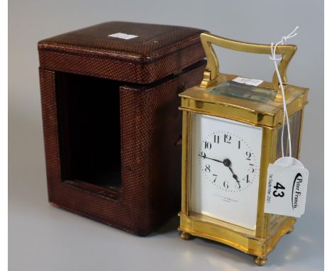 French gilt brass carriage clock having full depth Arabic dial marked 'Charman D Neill Ltd Belfast', together with associated
