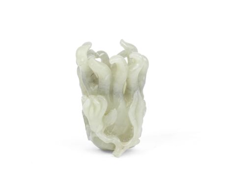 A PALE GREEN JADE CARVING OF A FINGER CITRON19th centuryCarved with long tapering fingers forming a conical holder to the mid