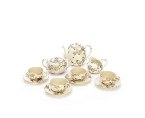 A SATSUMA TEA SERVICEBy Yabu Meizan, Meiji PeriodDecorated with cherry blossoms, peonies and birds, signed to the bottom, com