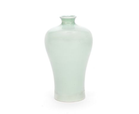 A CELADON-GLAZED BALUSTER VASE, MEIPING19th centuryThe slender flaring body sweeping into broad rounded shoulders surmounted 