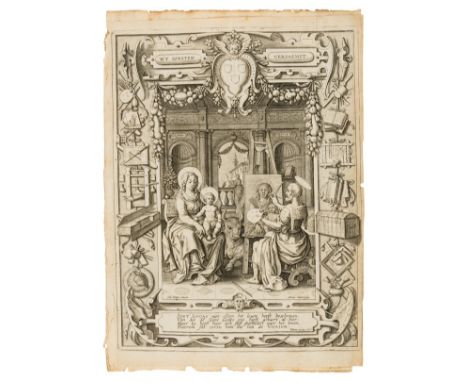 Adriaen Collaert (1560-1618)Blazon of the Antwerp Guild of St LukeEngraving, 1614, a good impression of this scarce print, on