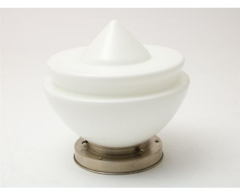 Plafond lamp in Gispen-stijl met opaline puntkap, h. 28 cm.
