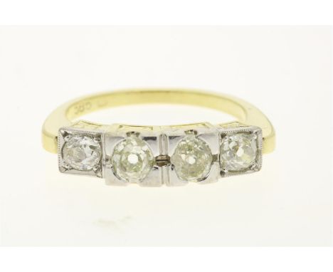 Bicolor ring bezet met diamant oud slijpsel, circa 1.00 ct., J/K, SI, gehalte 585/000, bruto gewicht 4.6 gram. Maat 17.25.
