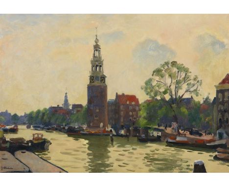 Joop  Stierhout (1911-1997)Gezicht op Montelbaanstoren, Oude Schans, gesigneerd linksonder, doek, 49 x 68 cm. Herkomst: Diens