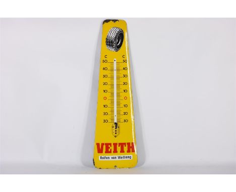 Emaille reclamebord thermometer, reclame VEITH, Reifen von Weltrang, 50-er jaren, 80 cm. (thermometer mist).