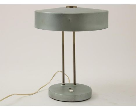 Grijs metalen lamp, ontwerp&nbsp;Christiaan Dell voor de firma Kaiser Leuchten, Mid-century, jaren 60, hoogte 41 cm.&nbsp;(ka