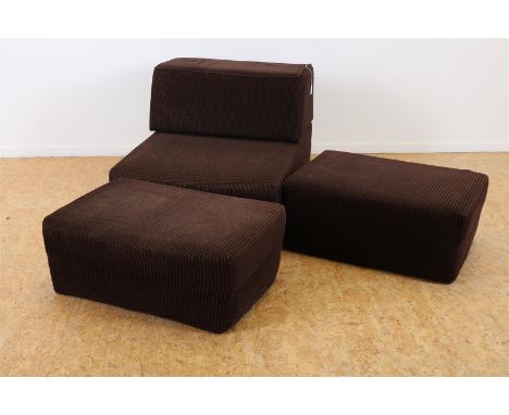 Modulaire vintage dagbed met bruin corduroy bekleed, 70-er jaren.