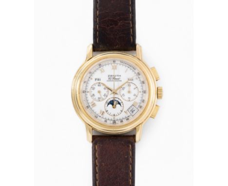 Klassischer Chronograph mit Vollkalender und Zentralsekunde.Ref. 30.0243.410. 750 Gelbgold-Gehäuse, 40 mm. Automatikwerk Nr. 