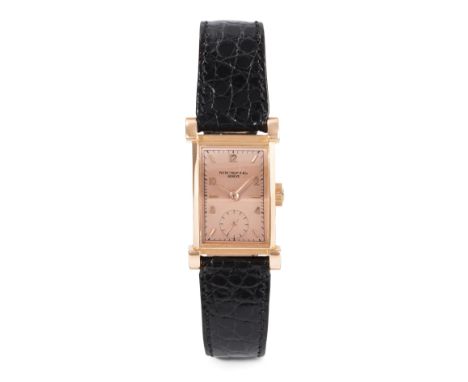 Äusserst seltene Vintage Armbanduhr mit kleiner Sekunde.Ref. 1553. 750 Roségold Gehäuse Nr. 629.105, 38x23 mm. Handaufzugwerk