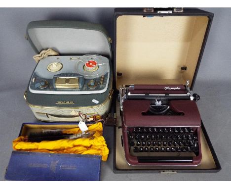 A vintage Grundig TK20 reel to reel recorder, a cased Olympia typewriter and Underwood Typist's Outfit. [3]
Lot descriptions 