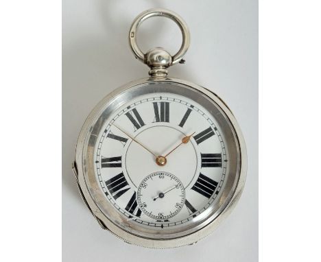 A silver-cased, Swiss, lever, open-face, pocket watch, c.1890, the 44mm, white, enamel dial with Roman numerals and subsidiar