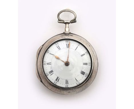 A pair-cased, verge, fusee pocket watch, c.1780, the 36mm white enamel dial with Roman and Arabic numerals, the gilt movement