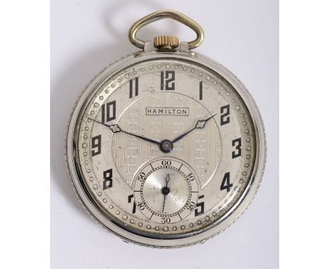 A Hamilton Watch Company, 912 railroad grade, open-face, pocket watch, c.1934, the engine-turned and satin-finished dial with