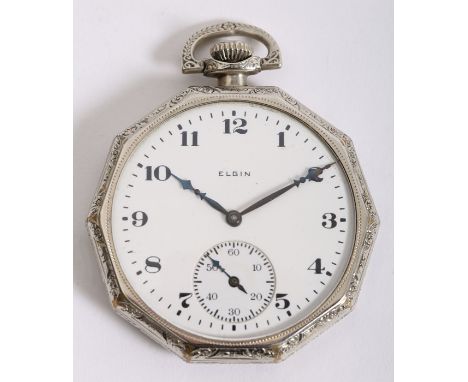 An Elgin National Watch Company, size 12, open-face, pocket watch, c.1925, the 38mm, white enamel dial with Arabic numerals a