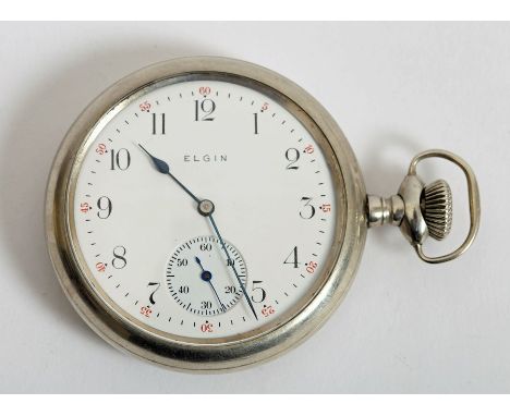 An Elgin National Watch Company, size 16, open face, pocket watch c.1910, the 42mm, white enamel dial with Arabic numerals an