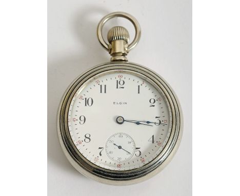 An Elgin National Watch Company, size 18, open face pocket watch, c.1896, the white enamel dial with Arabic numerals and subs