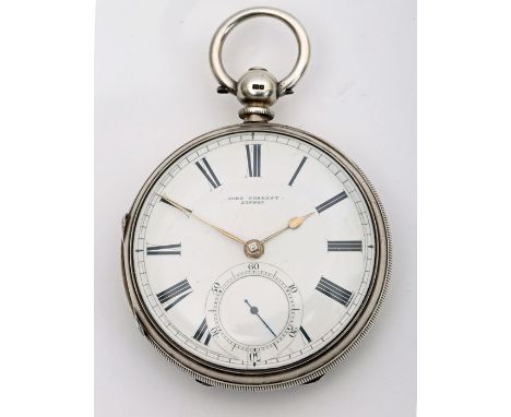 A silver cased, fusee, lever pocket watch c.1889, the 48mm white enamel dial with Roman numerals and subsidiary seconds dial,