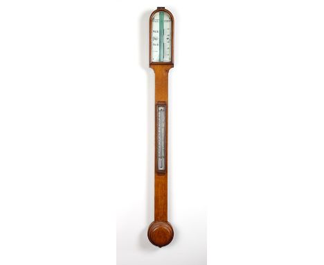 A 19th century, oak-cased, mercury, stick barometer, the arched register signed "Gardner &amp; Co. - Opticians - to the Queen