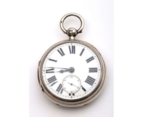 A silver cased, fusee, lever pocket watch c.1889 the 47mm white enamel dial with Roman numerals and subsidiary seconds dial. 