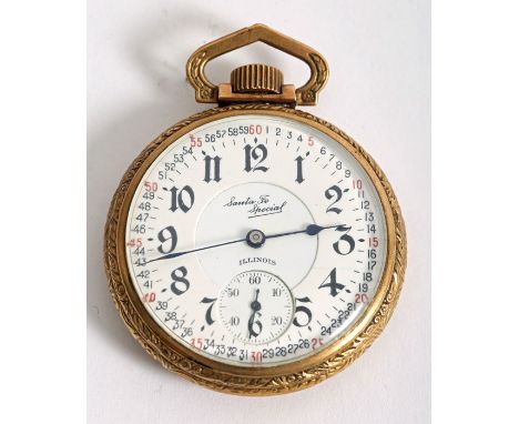 An Illinois Watch Company, Santa Fe Special, open-face, railroad-grade pocket watch, c.1921, the 42mm white enamel dial with 