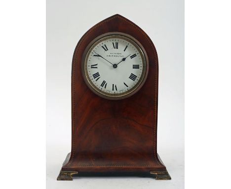 An early 20th century, lancet clock the white enamel dial with Roman numerals signed "Weir &amp; Sons Dublin &amp; Belfast", 