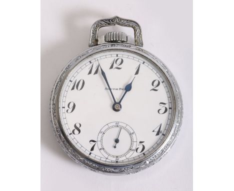 A South Bend Watch Company, size 16, open-face, pocket watch, c.1915, the 42mm, white enamel dial with Arabic numerals and su