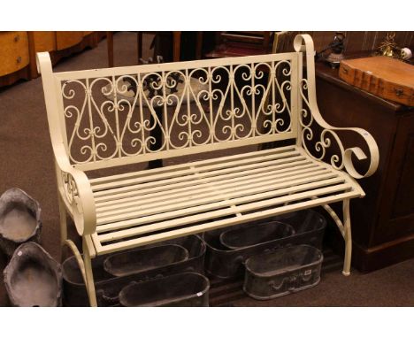 Scroll arm wrought metal garden bench