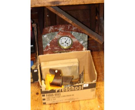 1930's marble mantel clock, stereo viewer, etc