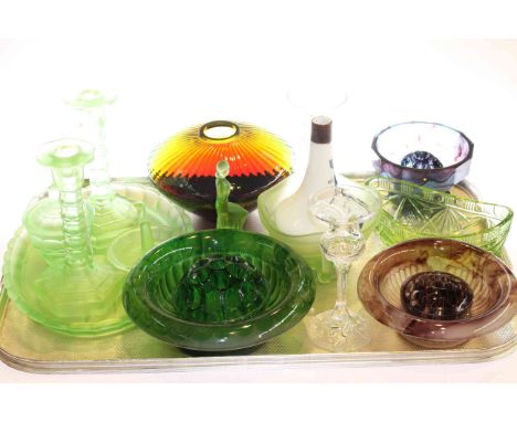 Coloured glassware with Art Deco trinket set