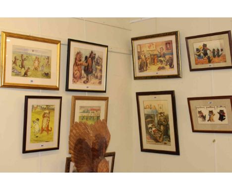 Collection of nine Louis Wain and Louis Wain style humorous feline prints