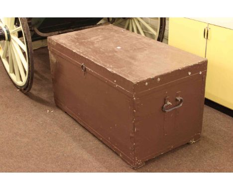 Large painted metal bound trunk