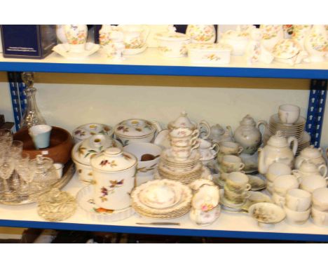 Japanese 'Eggshell' teaware, Royal Albert 'Dimity Rose' teaware, Worcester Evesham tureens, glass decanter, glasses, plated t